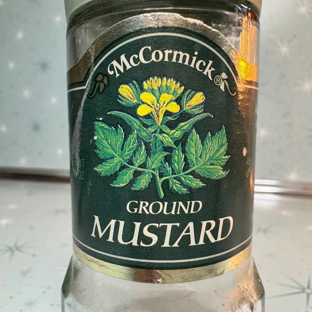 Vintage McCormick Ground Mustard Jar Green Label Glass Spice Bottle Cottagecore